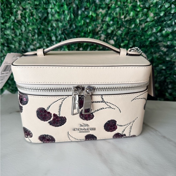 Coach Cream Cherry Print Women's Cosmetic Vanity Bag NWT